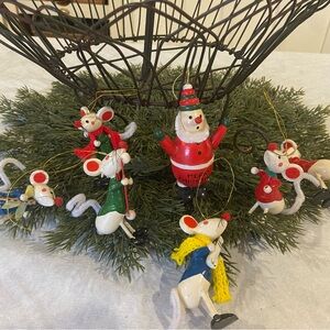 7 Festive Mouse and Santa Holiday Ornament Set